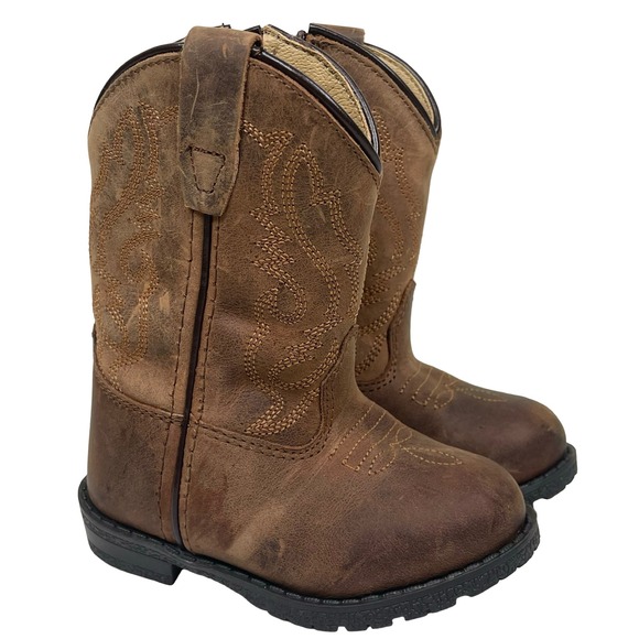 Smoky Mountain Toddler Cowboy Boots Brown Hopalong Leather Zipper Western 5 - Picture 1 of 7